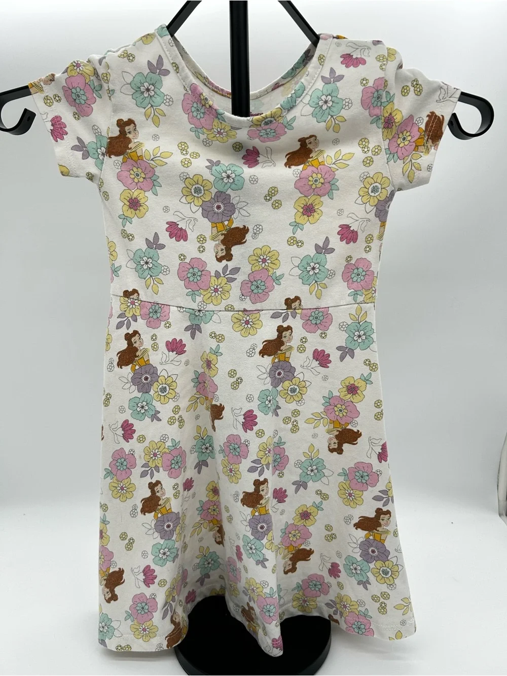 Disney Belle with White Floral Print Short Sleeve Dress Size 5T